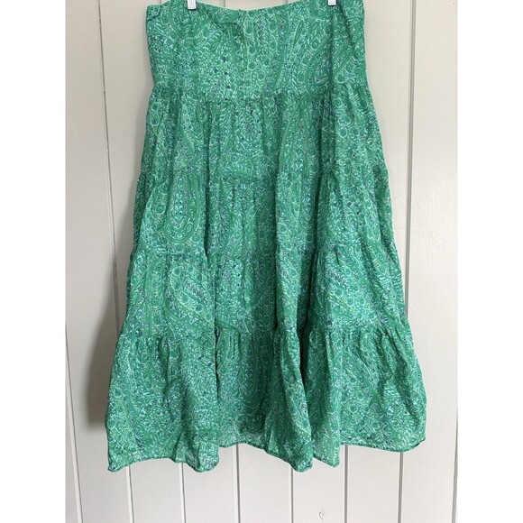 Lauren Ralph Lauren Maxi Skirt L Large Green Floral Paisley Tiered Layered Voile - Picture 4 of 4